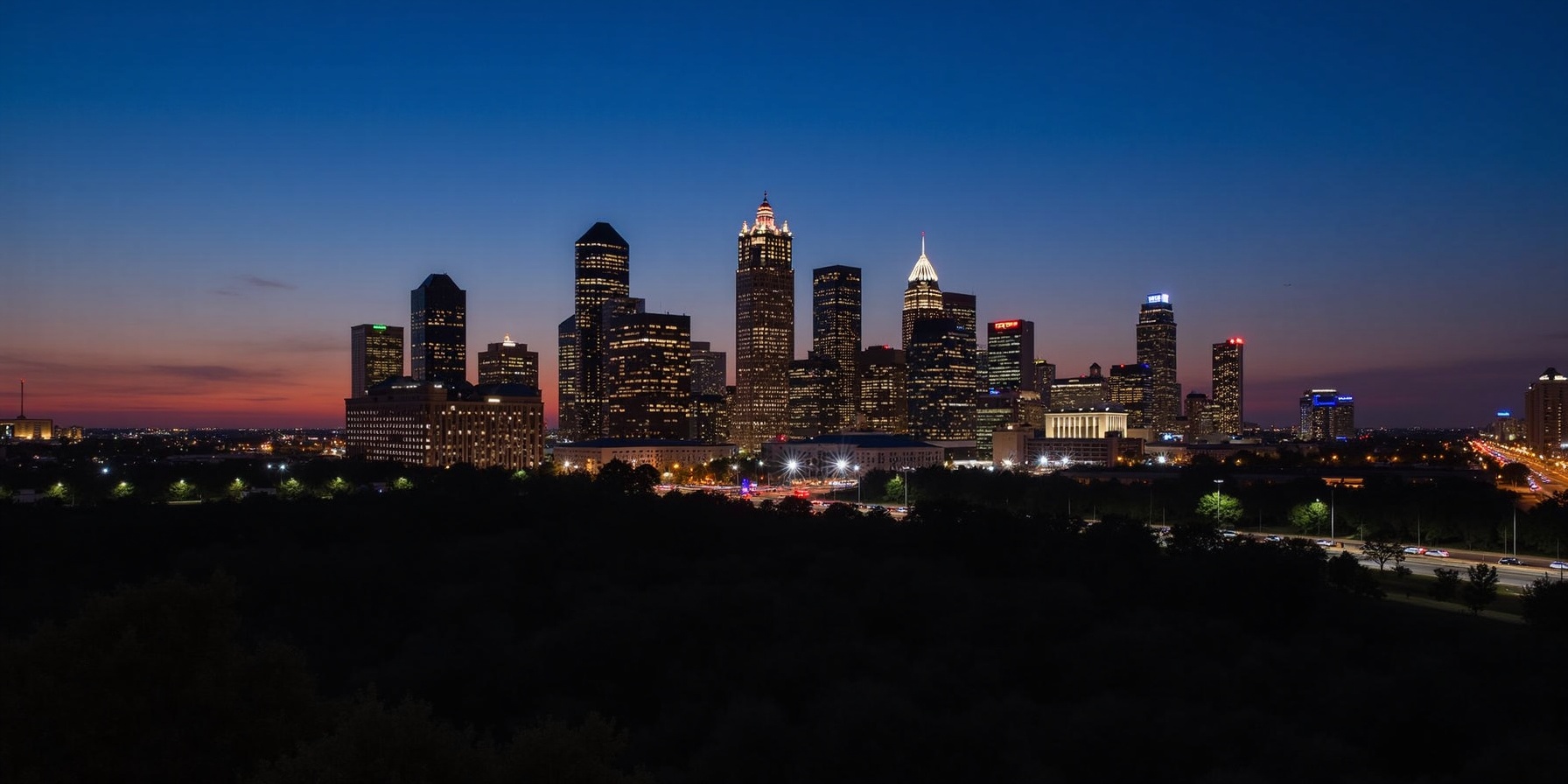 Arlington Texas skyline at twilight