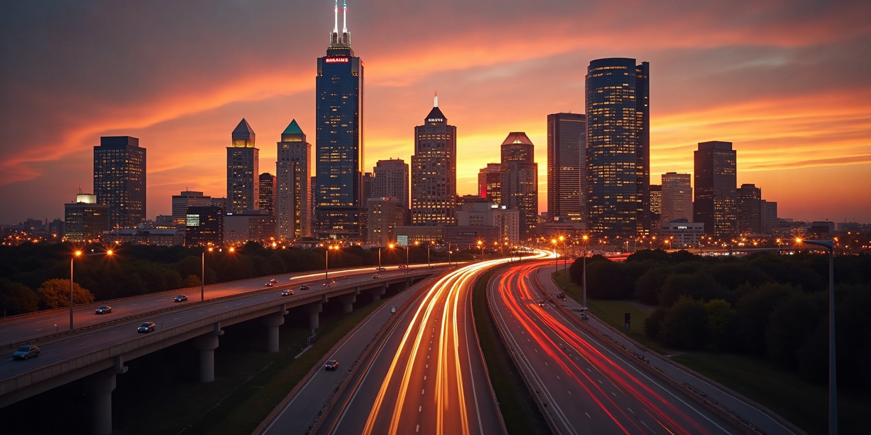 Dallas Texas skyline at sunset